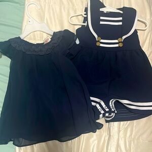 2 navy 12 mo outfits; one dress, one jumper